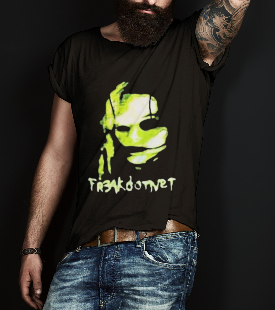 Fr3ak Fr3akdotnet Abstract Glitch Face Green Streaks T-Shirt