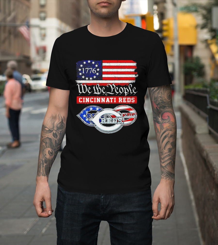 We The People 1776 Cincinnati Reds American Flag T-Shirt