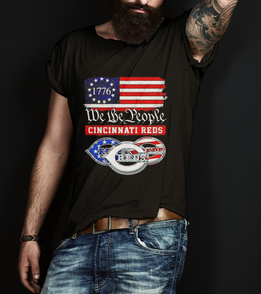 We The People 1776 Cincinnati Reds American Flag T-Shirt