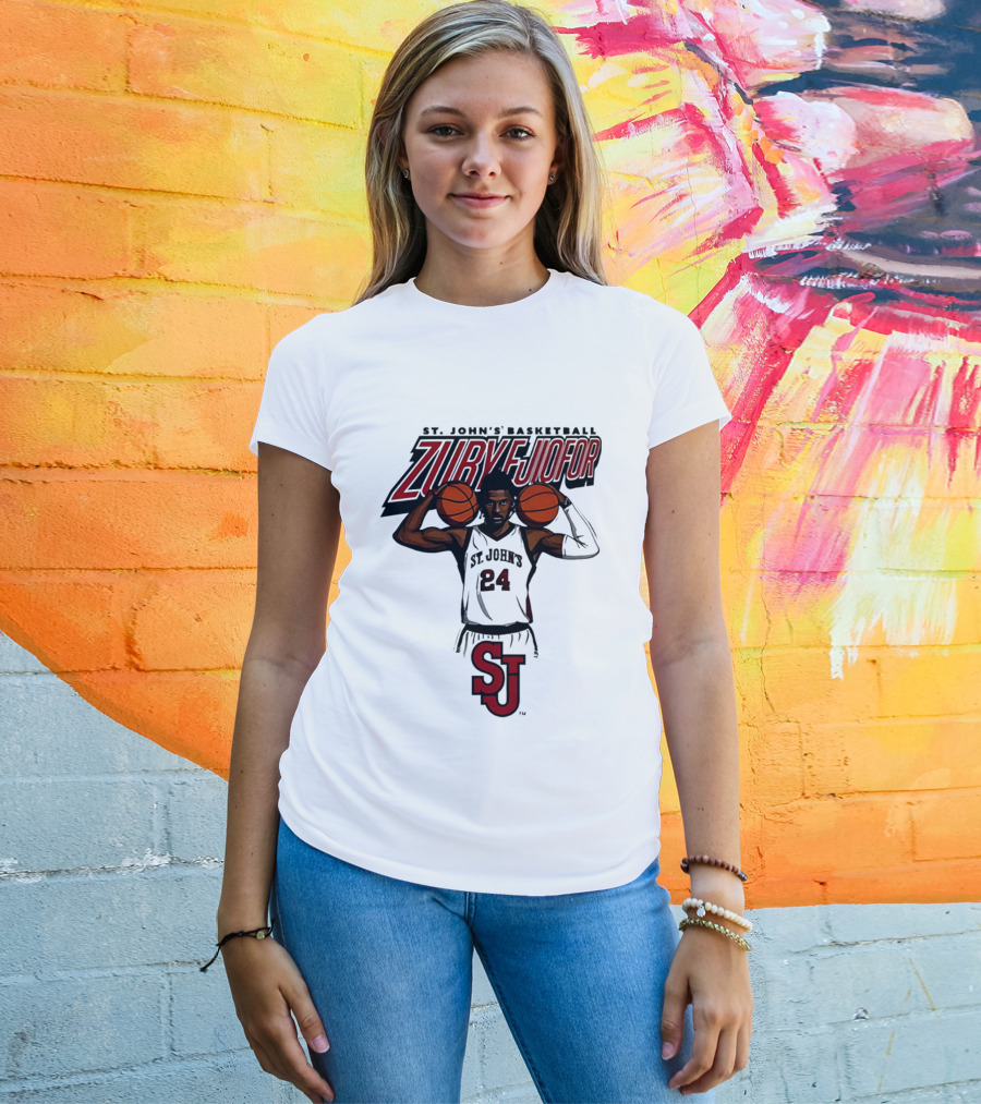 St. John's Basketball Zuby Ejiofor 24 Red Storm Pose SJ T-Shirt