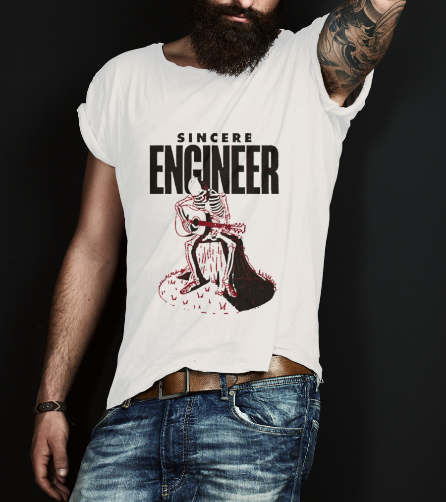 Sincere Engineer Skeleton Playing Guitar On Tree Stump T-Shirt