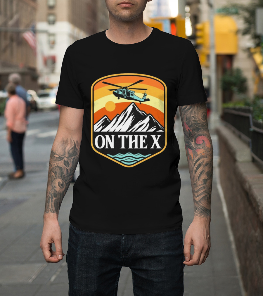 Otx Nation On The X Blackhawk Helicopter Mountain Sunset T-Shirt