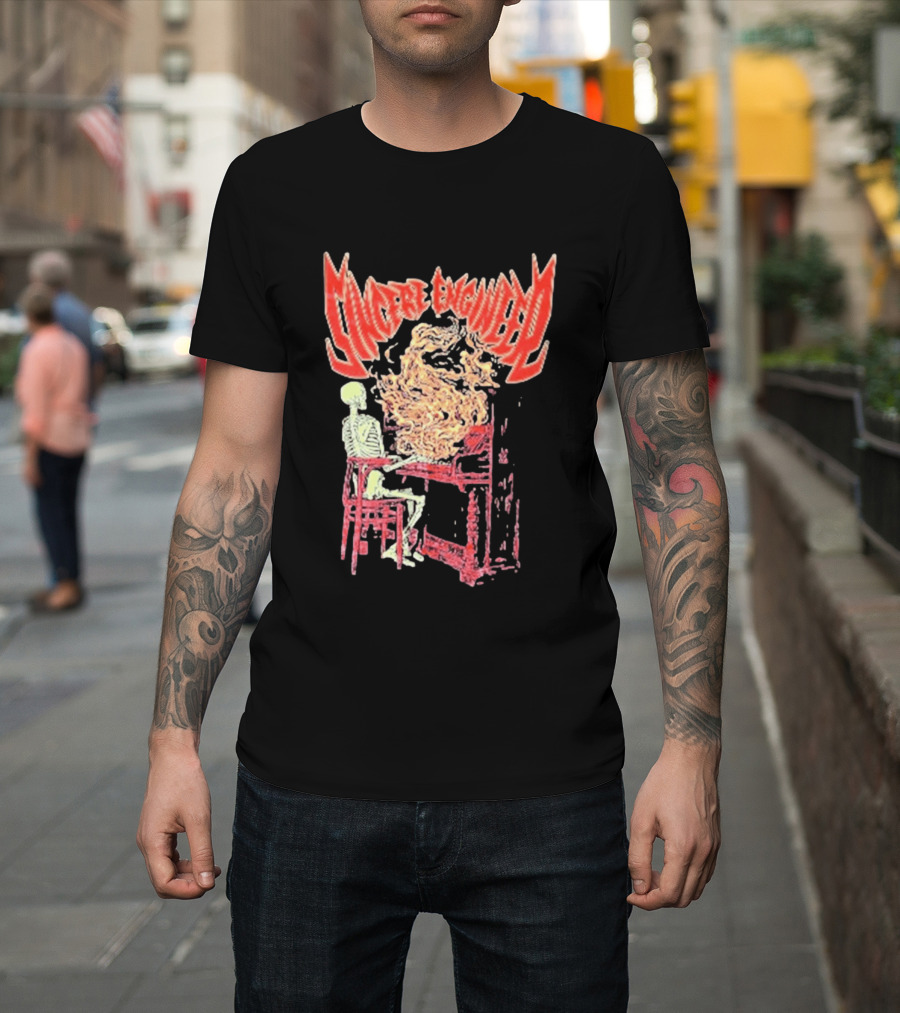 Sincere Engineer Skeleton With Flaming Piano T-Shirt