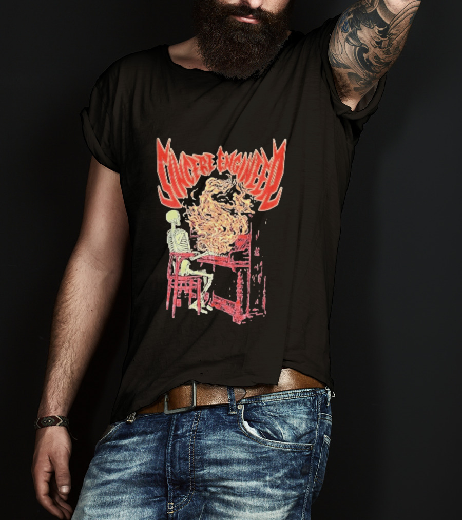 Sincere Engineer Skeleton With Flaming Piano T-Shirt