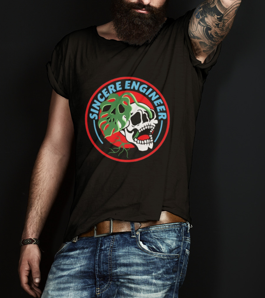 Sincere Engineer Skull Plant Circle T-Shirt