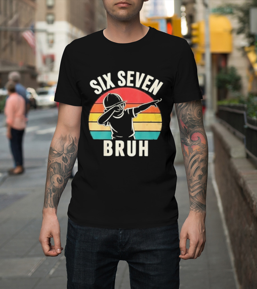 Six Seven Bruh Dabbing Retro Rainbow T-Shirt