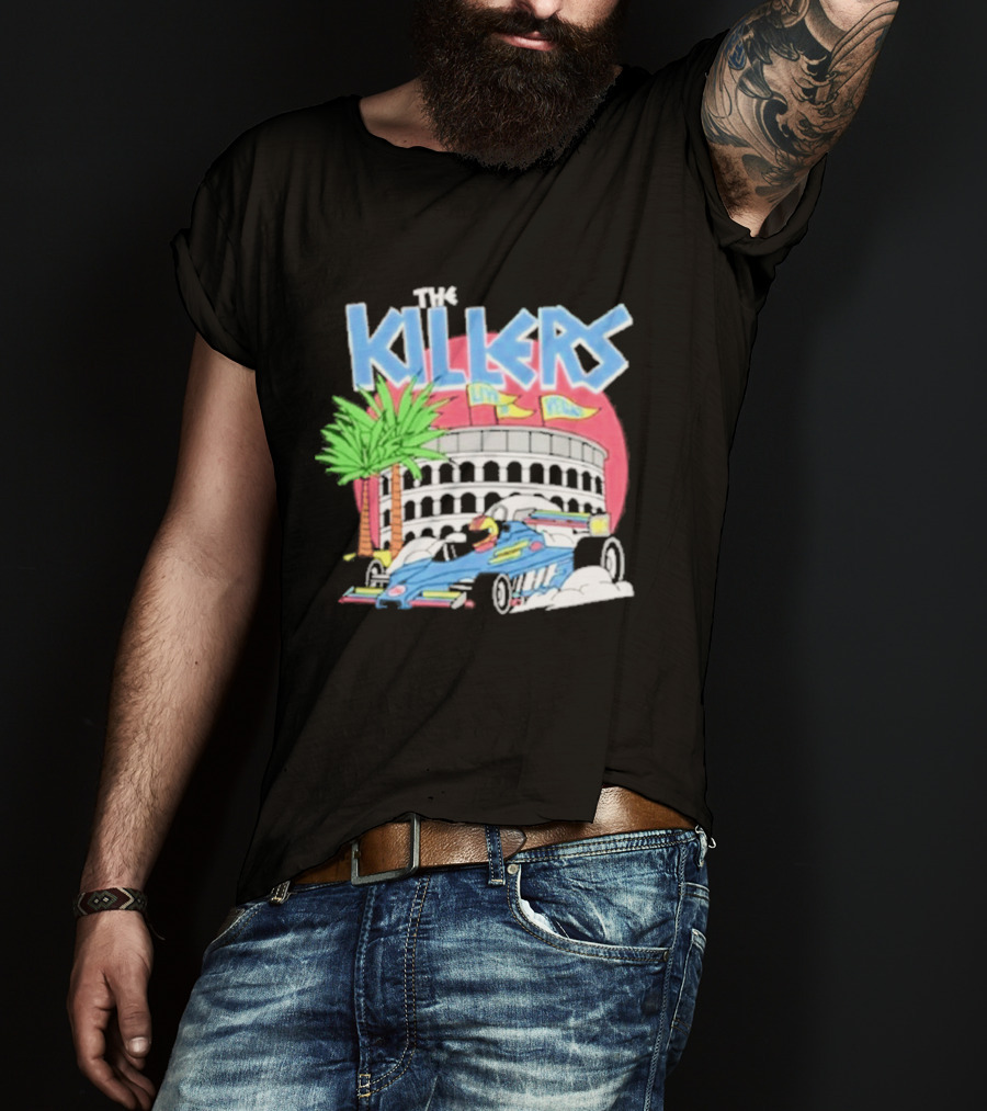 The Killers Hot Fuss Palm Trees Race Car Stadium Scene T-Shirt