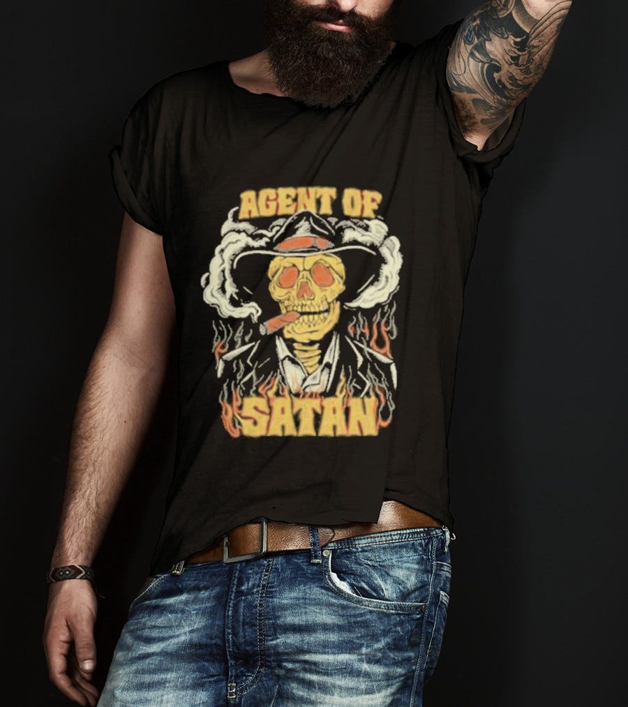 Agent Of Satan Flaming Skull With Cigar T-Shirt