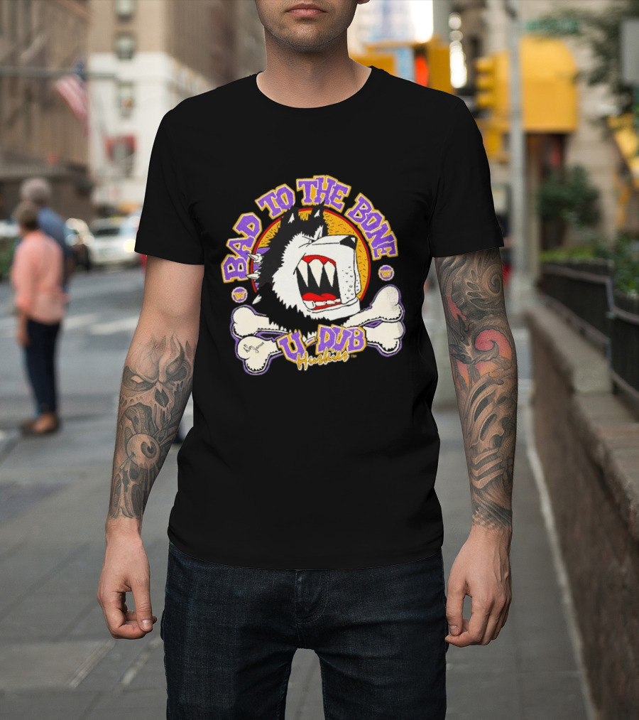 Bad To The Bone U Dub Washington Huskies Dog Bones 1991 T-Shirt