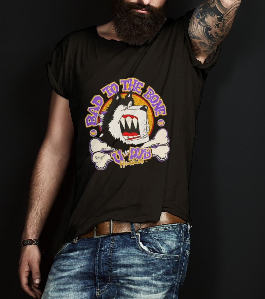 Bad To The Bone U Dub Washington Huskies Dog Bones 1991 T-Shirt