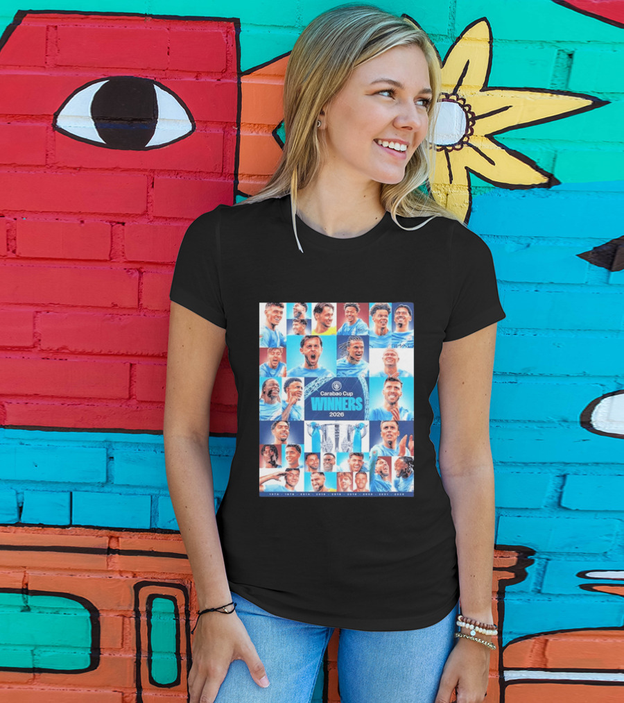 Manchester City 2026 Carabao Cup Winners Members Photo Collage T-Shirt