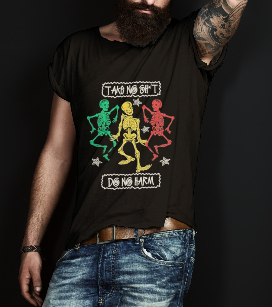Mn+la Take No Shit Do No Harm Skeleton Trio With Stars T-Shirt