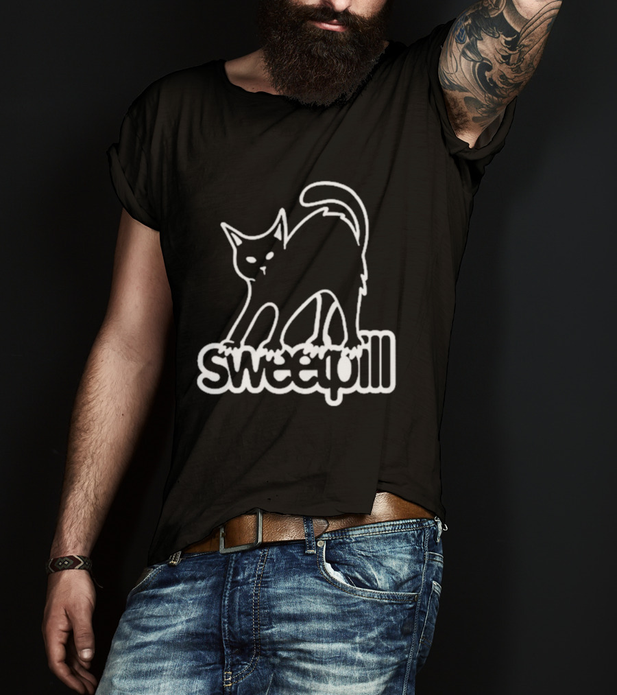 Sweet Pill Stretching Kitty Graphic Cat T-Shirt