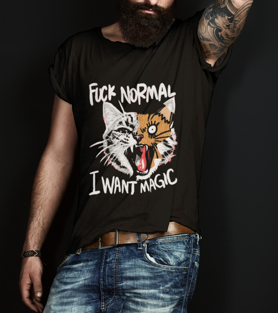 Fuck Normal I Want Magic Cat Cartoon T-Shirt