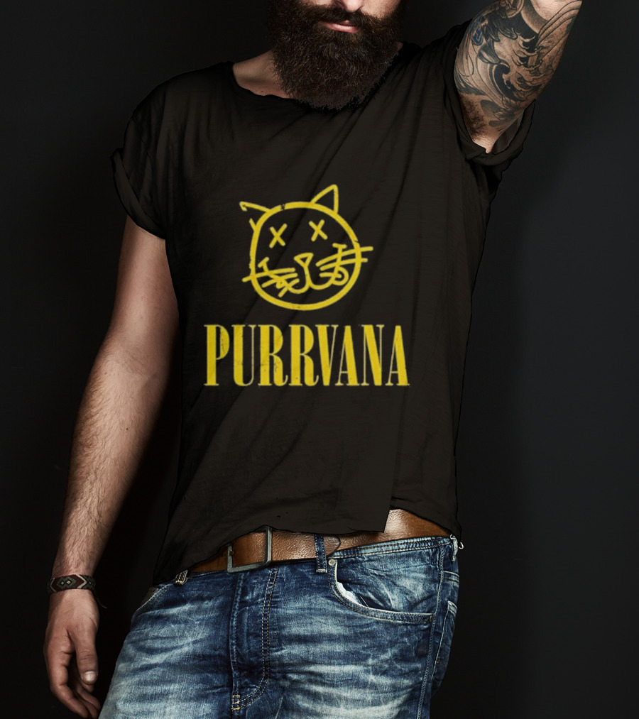 Purrvana Cat Face Yellow Grunge Style Kitty T-Shirt