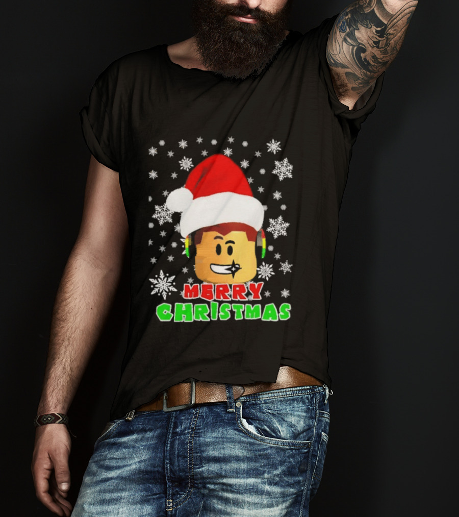 Roblox Merry Christmas Santa Hat Holiday Snowflakes T-Shirt