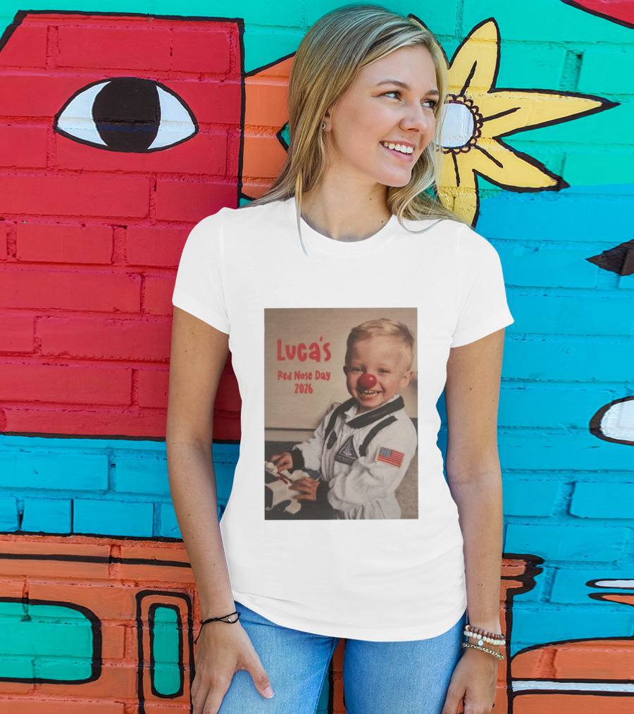 Luca's Red Nose Day 2026 Astronaut American Flag Kid's Costume Space T-Shirt
