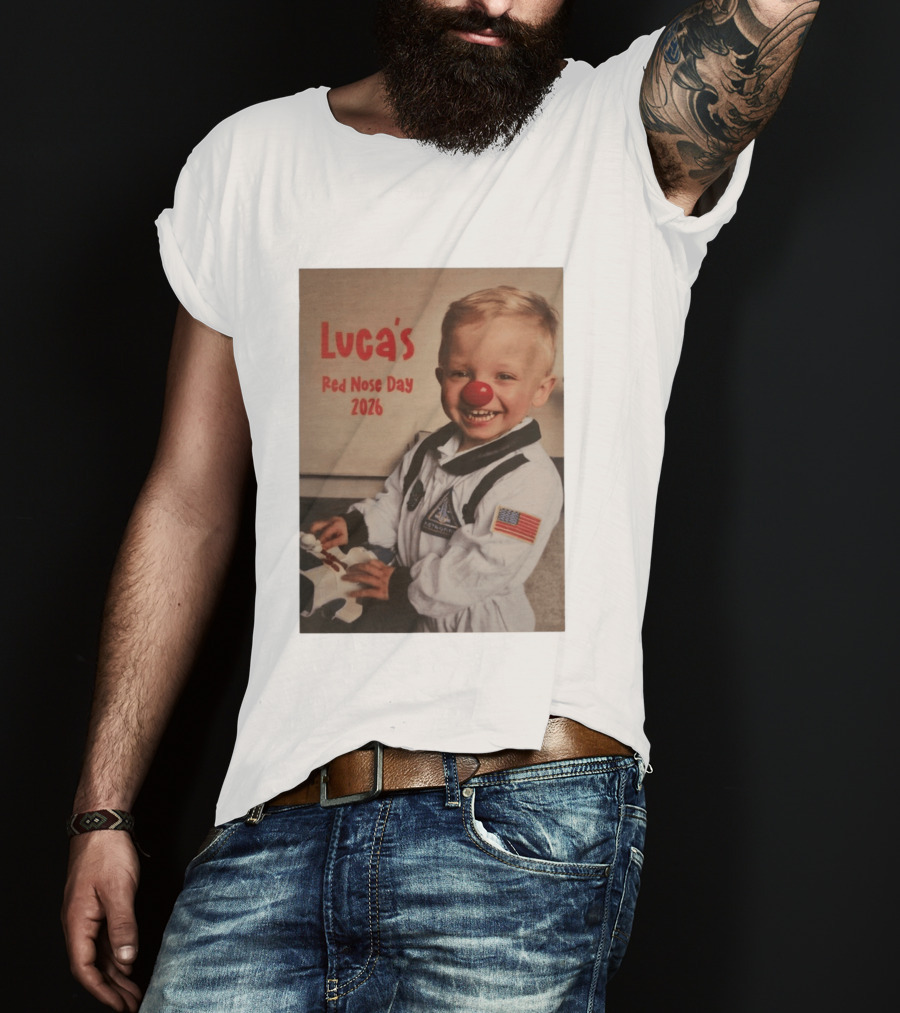Luca's Red Nose Day 2026 Astronaut American Flag Kid's Costume Space T-Shirt