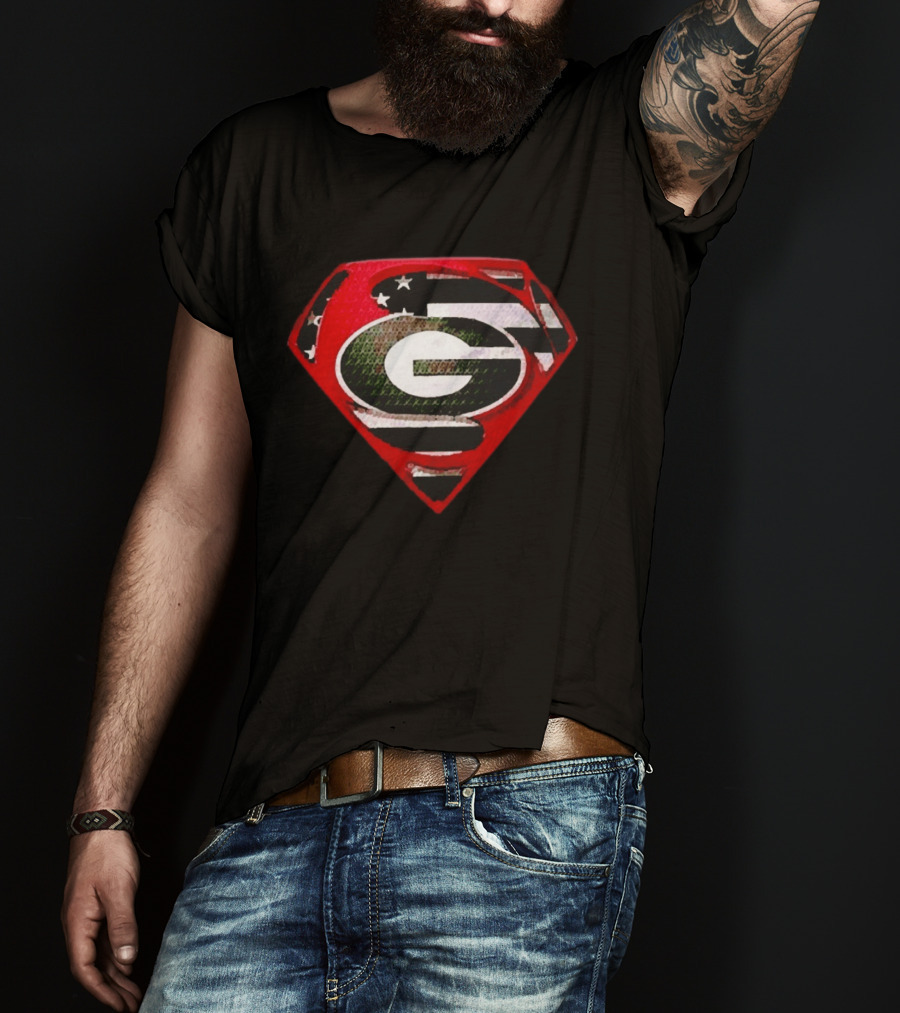 Georgia Bulldogs Superman Logo Red American Flag Bulldog Nation T-Shirt