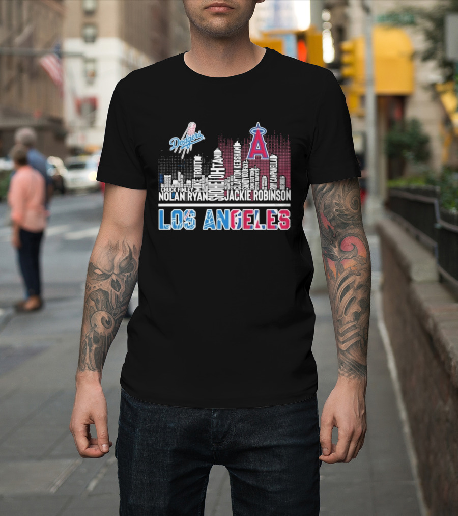 Los Angeles Dodgers Angels Skyline Typography City Baseball Fans T-Shirt