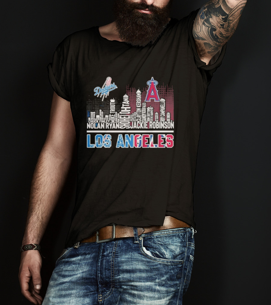 Los Angeles Dodgers Angels Skyline Typography City Baseball Fans T-Shirt
