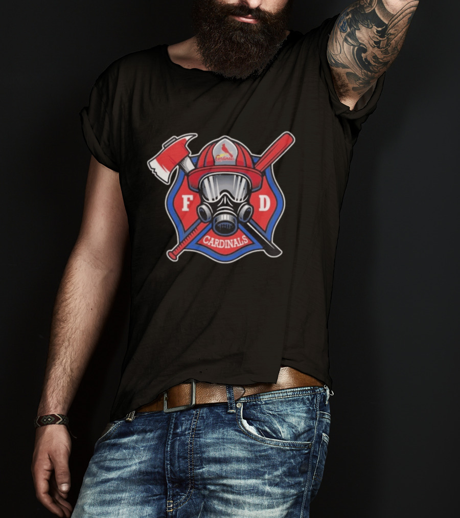 Cardinals FD Firefighter Helmet Axe And Bat T-Shirt