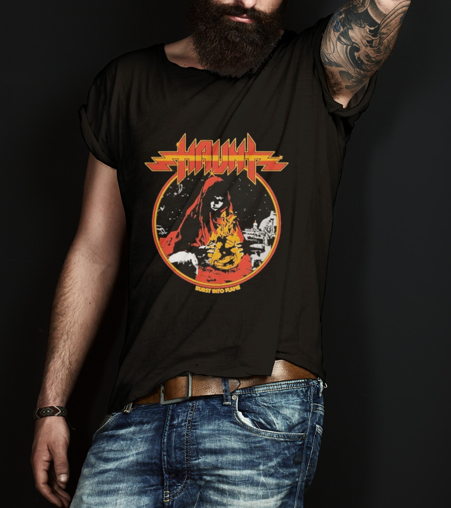 Haunt Burst Into Flame Hooded Figure With Flames T-Shirt