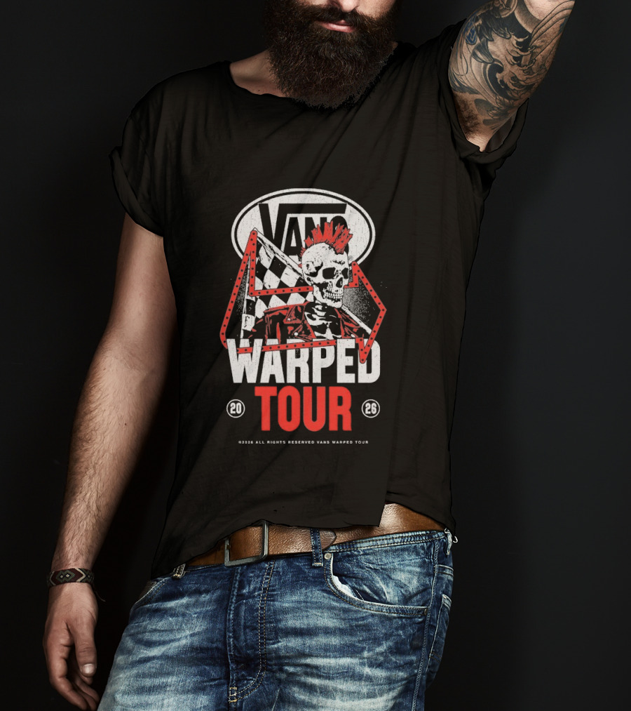Vans Warped Tour Outlaw Checkered Skull Punk 2023 T-Shirt