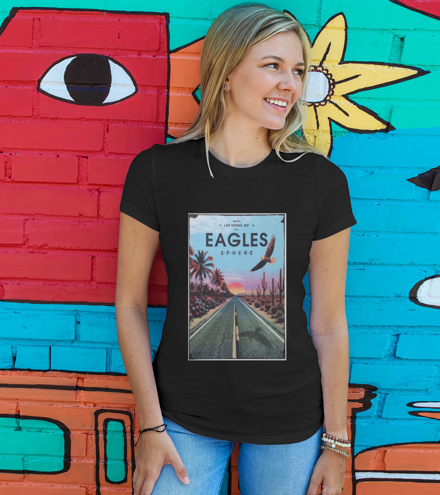 Eagles March 27 28 2026 Las Vegas NV Sphere Desert Road Sunset Scene T-Shirt