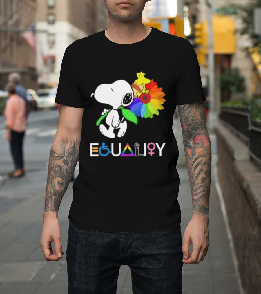 Snoopy Flower Equality Rainbow LGBTQ+ Inclusivity T-Shirt