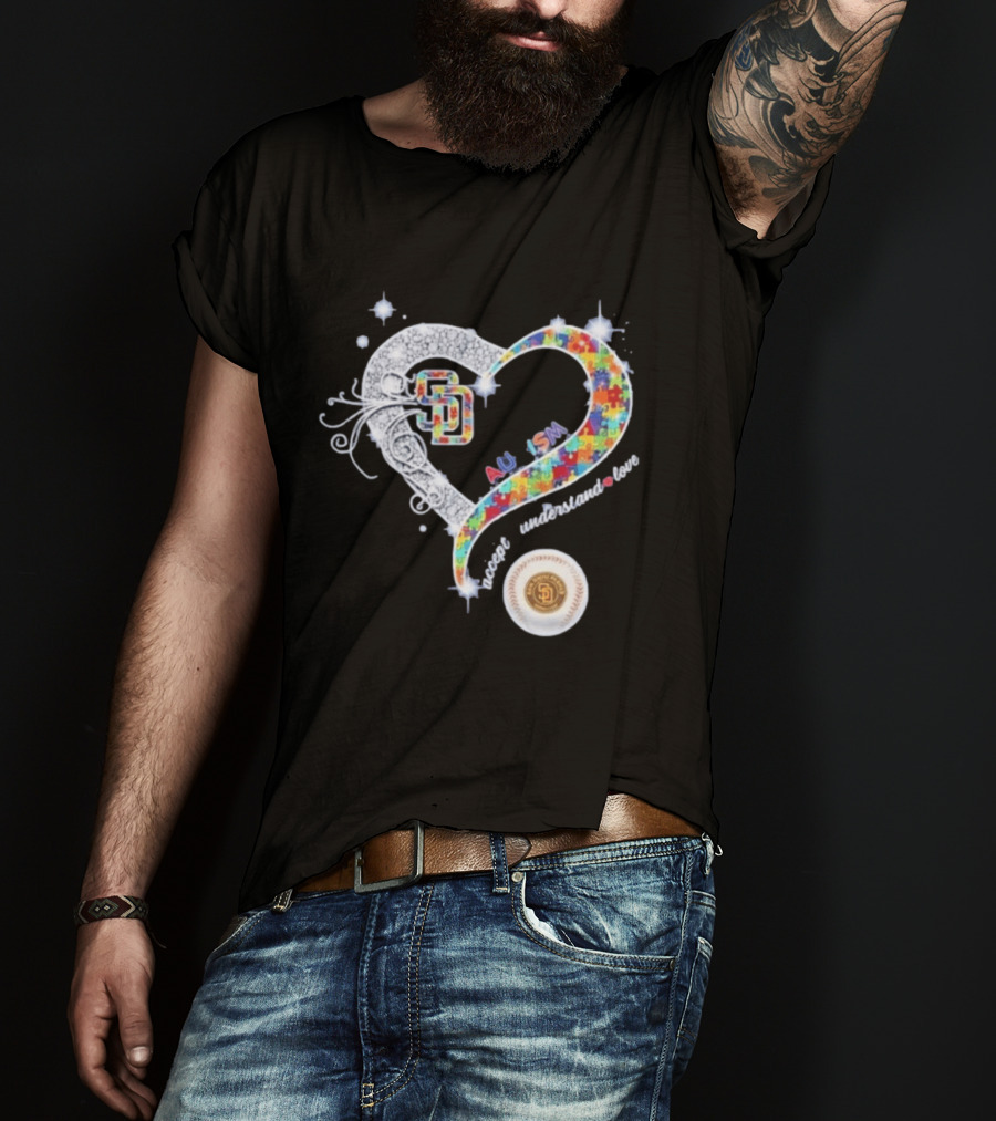 San Diego Baseball Heart Autism Accept Understand Love Puzzle T-Shirt