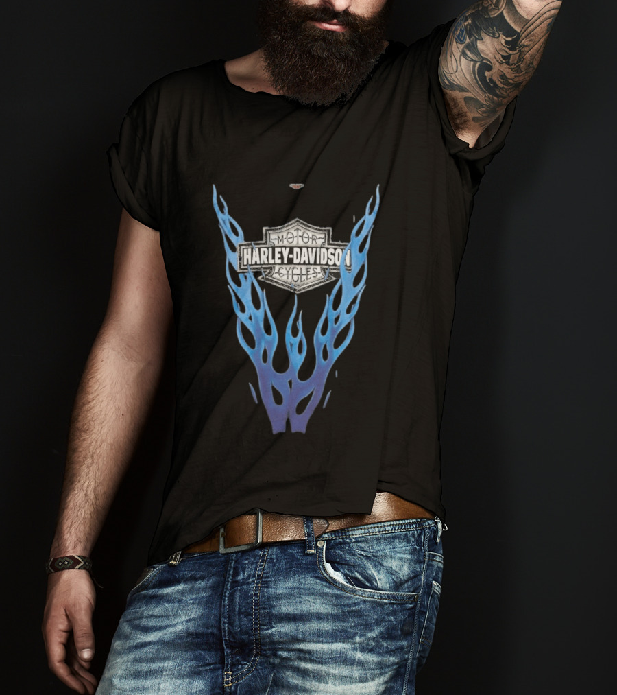 Harley Davidson Motorcycles Blue Flames T-Shirt