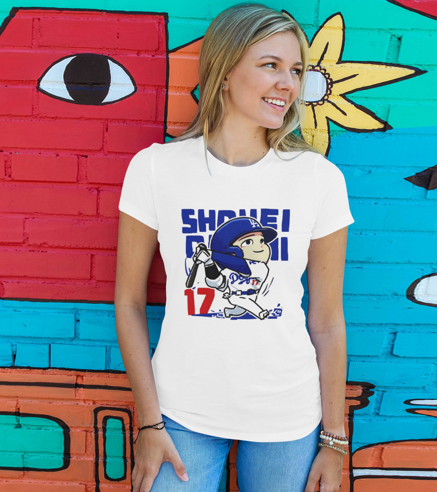 Shohei Ohtani Los Angeles Dodgers Cartoon Major League Baseball Number 17 T-Shirt