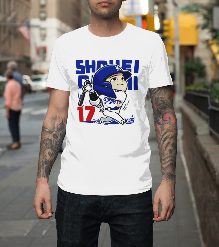 Shohei Ohtani Los Angeles Dodgers Cartoon Major League Baseball Number 17 T-Shirt