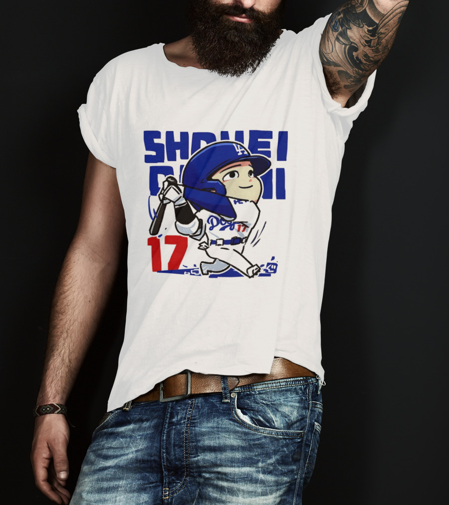 Shohei Ohtani Los Angeles Dodgers Cartoon Major League Baseball Number 17 T-Shirt