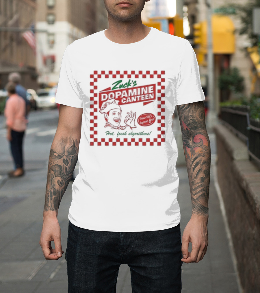 Zuck's Dopamine Canteen Red Retro Illustration By Jim'll Paint It T-Shirt