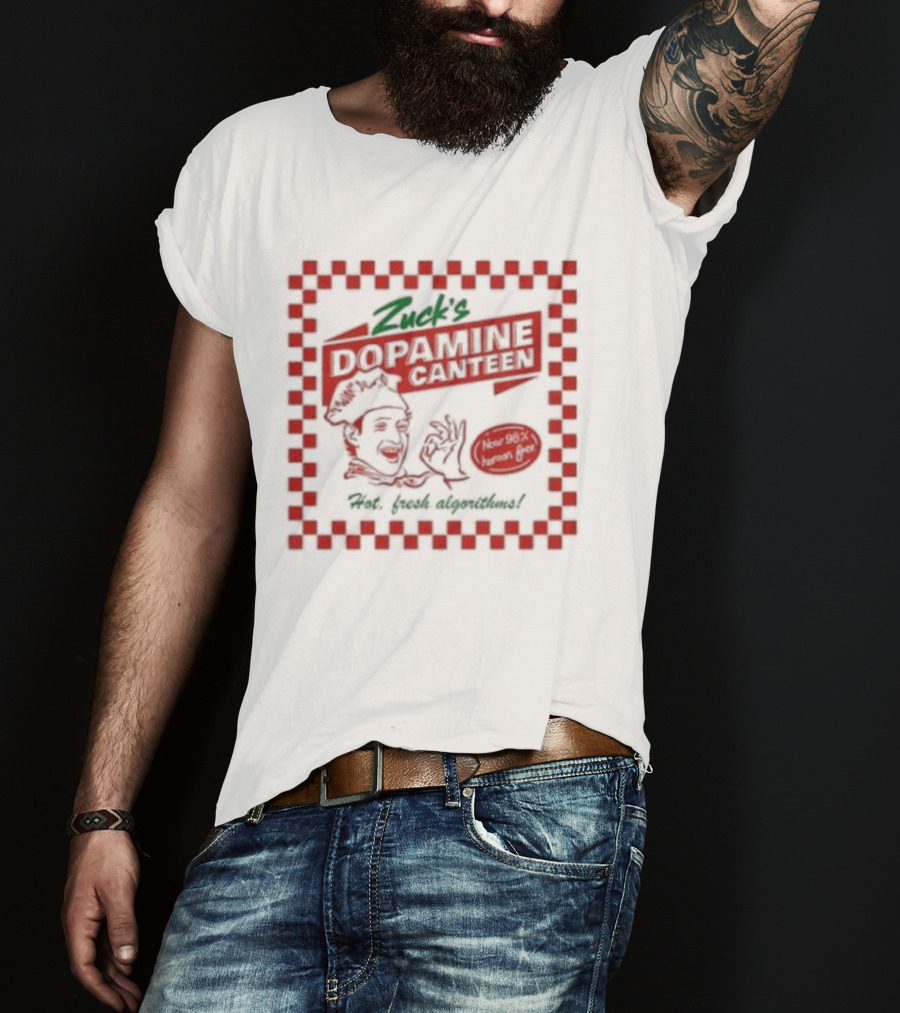Zuck's Dopamine Canteen Red Retro Illustration By Jim'll Paint It T-Shirt