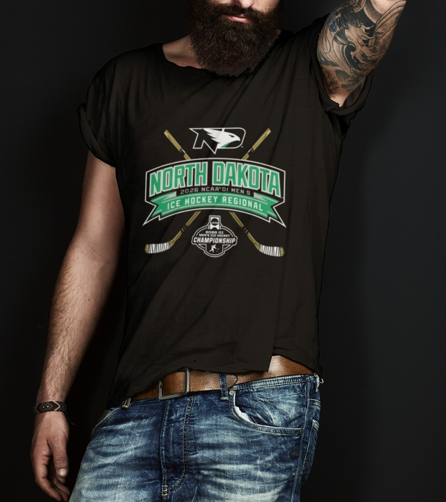 North Dakota 2026 NCAA DI Men's Ice Hockey Regional Fighting Hawks T-Shirt