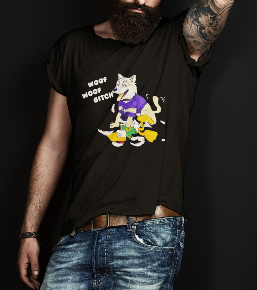 Washington Huskies Woof Woof Bitch Cartoon Mascot Scene T-Shirt