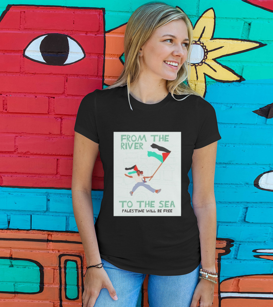 From The River To The Sea Palestine Will Be Free Flag Person Holding Child T-Shirt