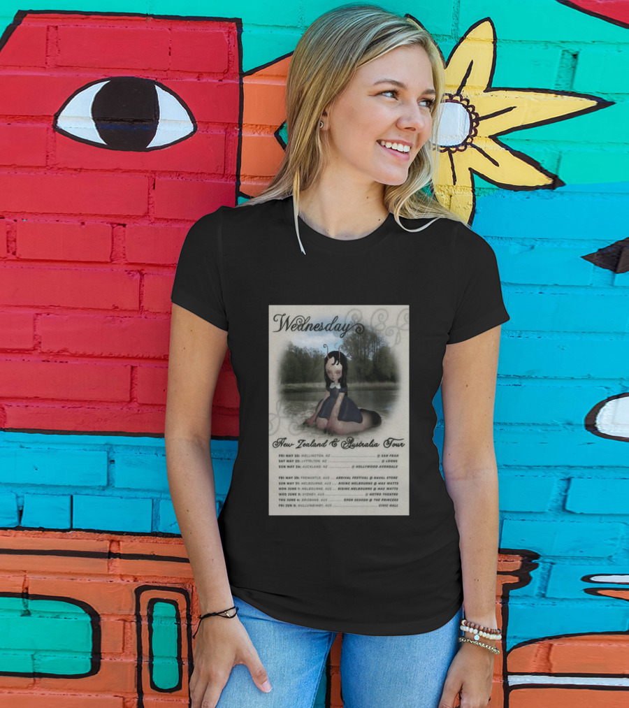 Wednesday New Zealand Australia Tour 2026 Wellington Lyttelton Auckland Fremantle Melbourne Sydney Brisbane Mullumbimby T-Shirt