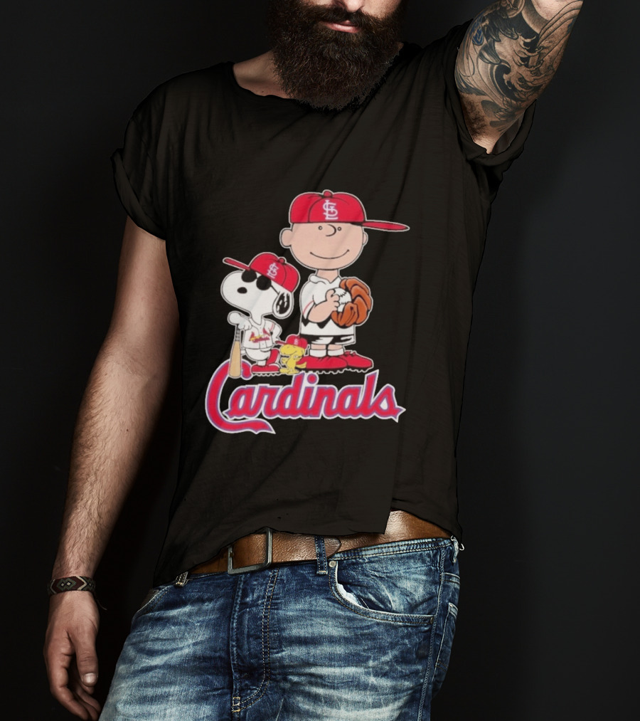 St. Louis Cardinals Peanuts Snoopy Charlie Brown Woodstock Baseball T-Shirt