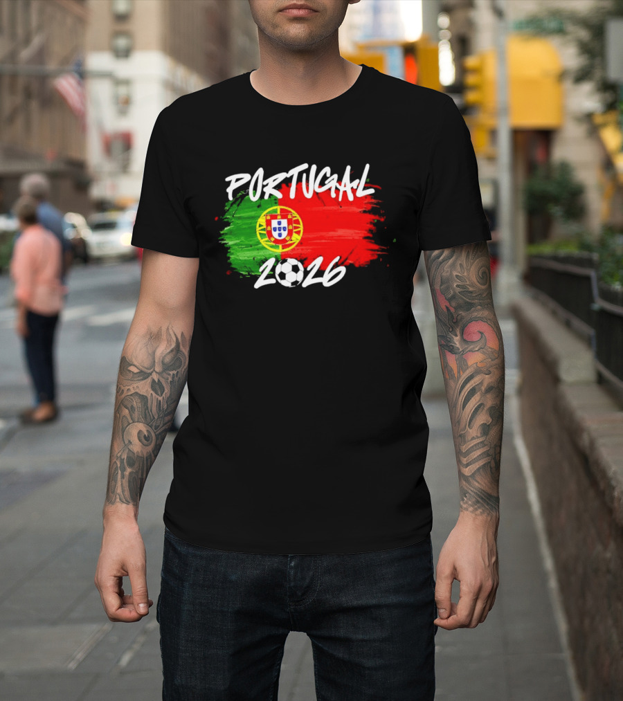 Portugal 2026 Flag With Soccer Ball Paintbrush T-Shirt