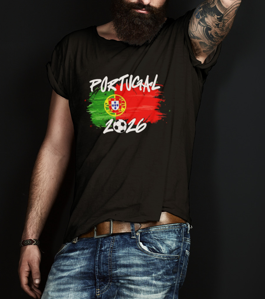 Portugal 2026 Flag With Soccer Ball Paintbrush T-Shirt
