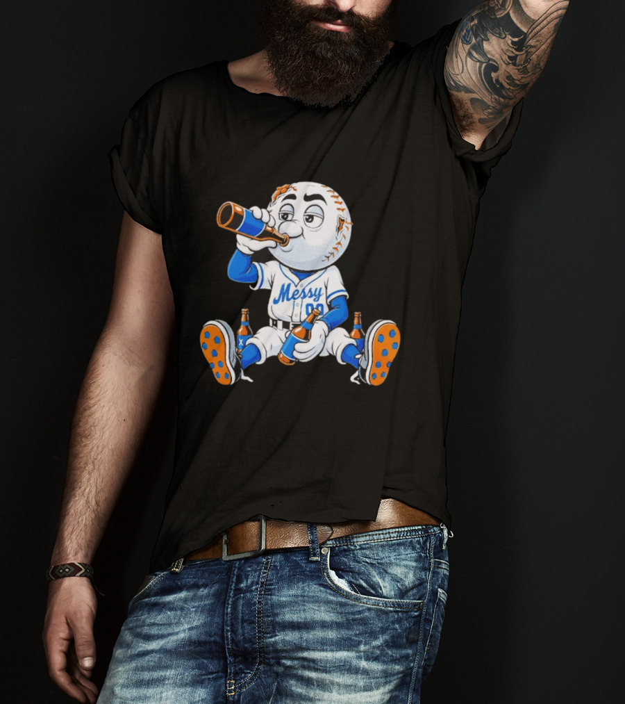 New York Mets Mr. Met Messy Drink Baseball T-Shirt