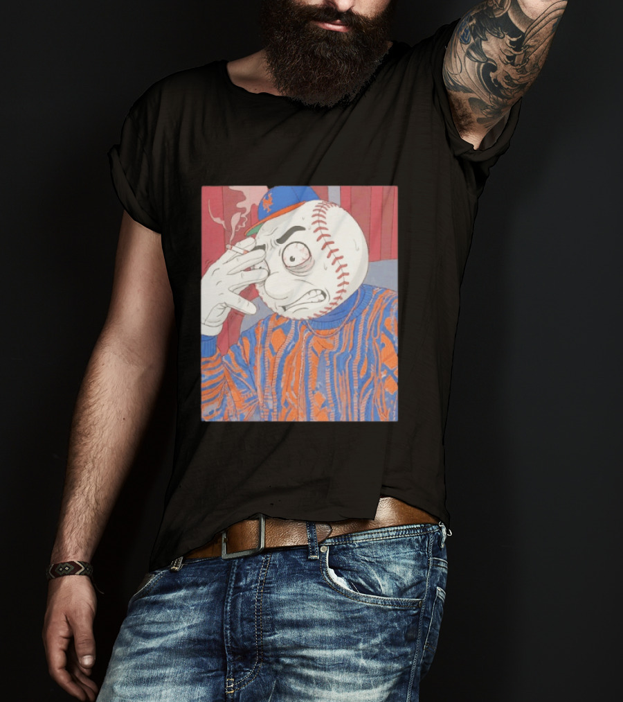 Mr. Met Stressed Smoking New York Mets Baseball Fan T-Shirt