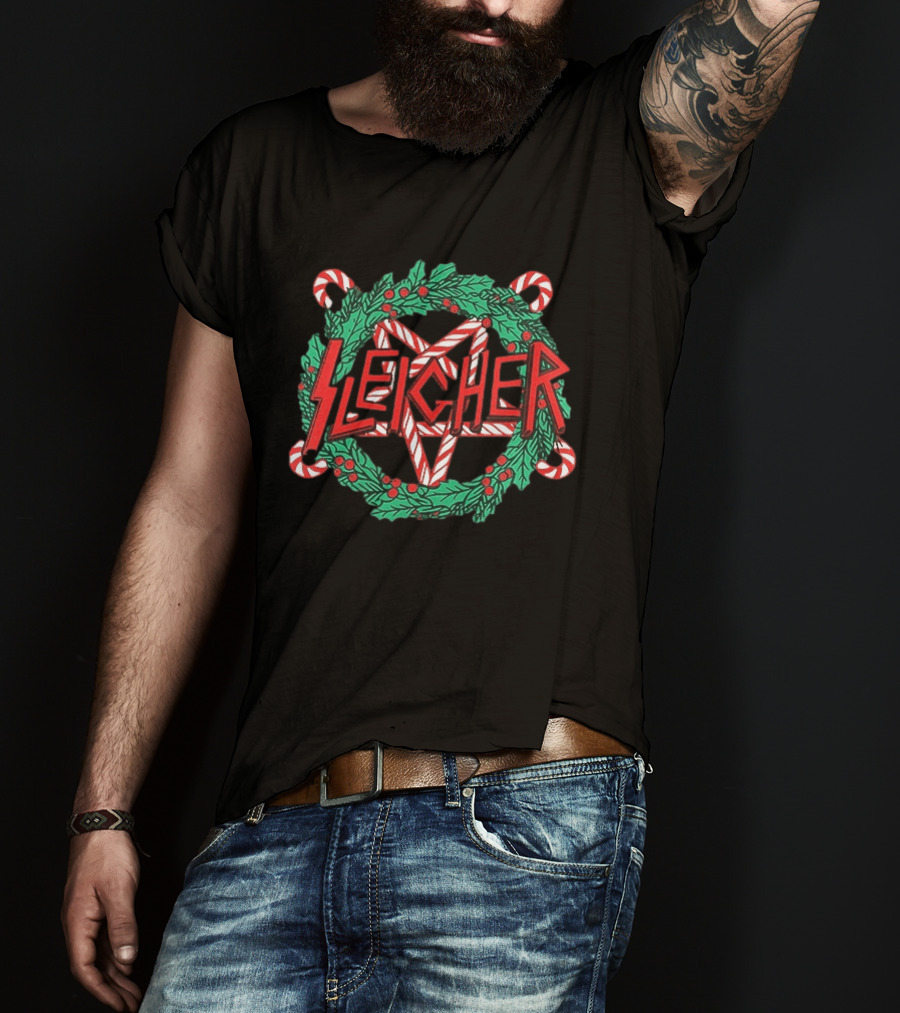 Sleigher Christmas Wreath Candy Cane XMAS T-Shirt