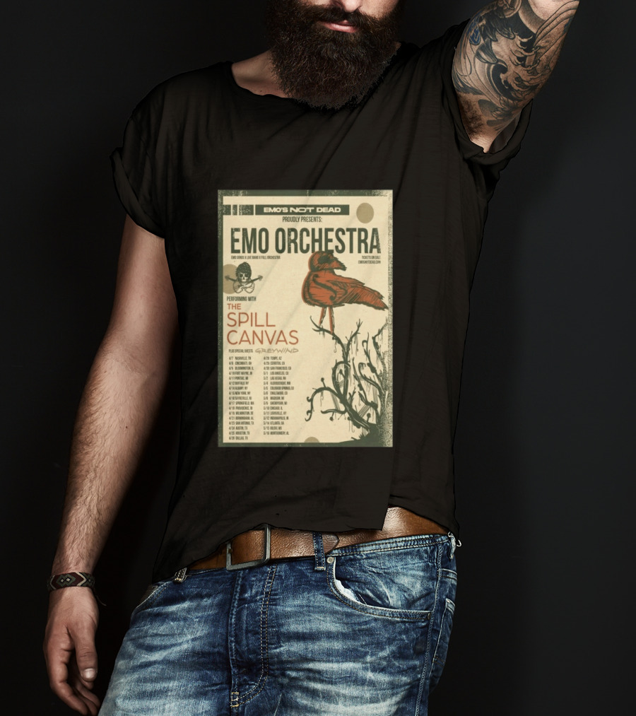 Emo Orchestra USA Tour 2026 With The Spill And Greywind Tour Dates T-Shirt