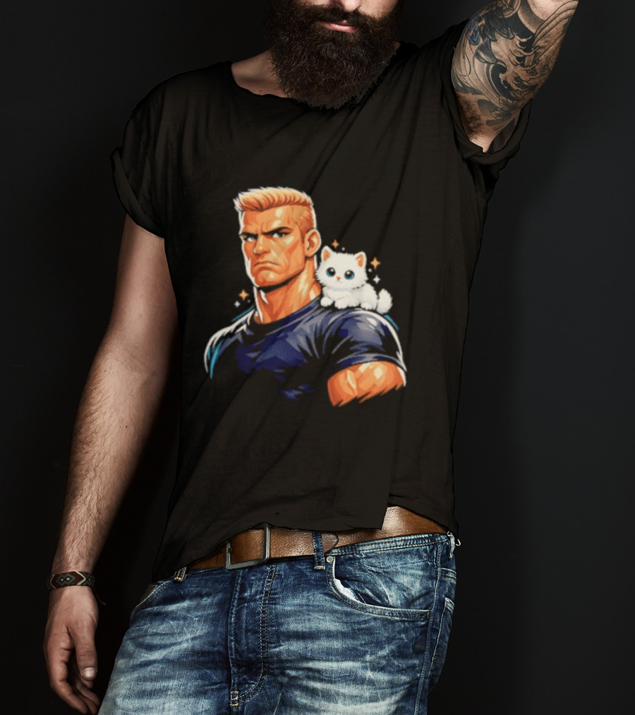 GigaChad With Tiny Cat Meme Buff Aesthetic T-Shirt