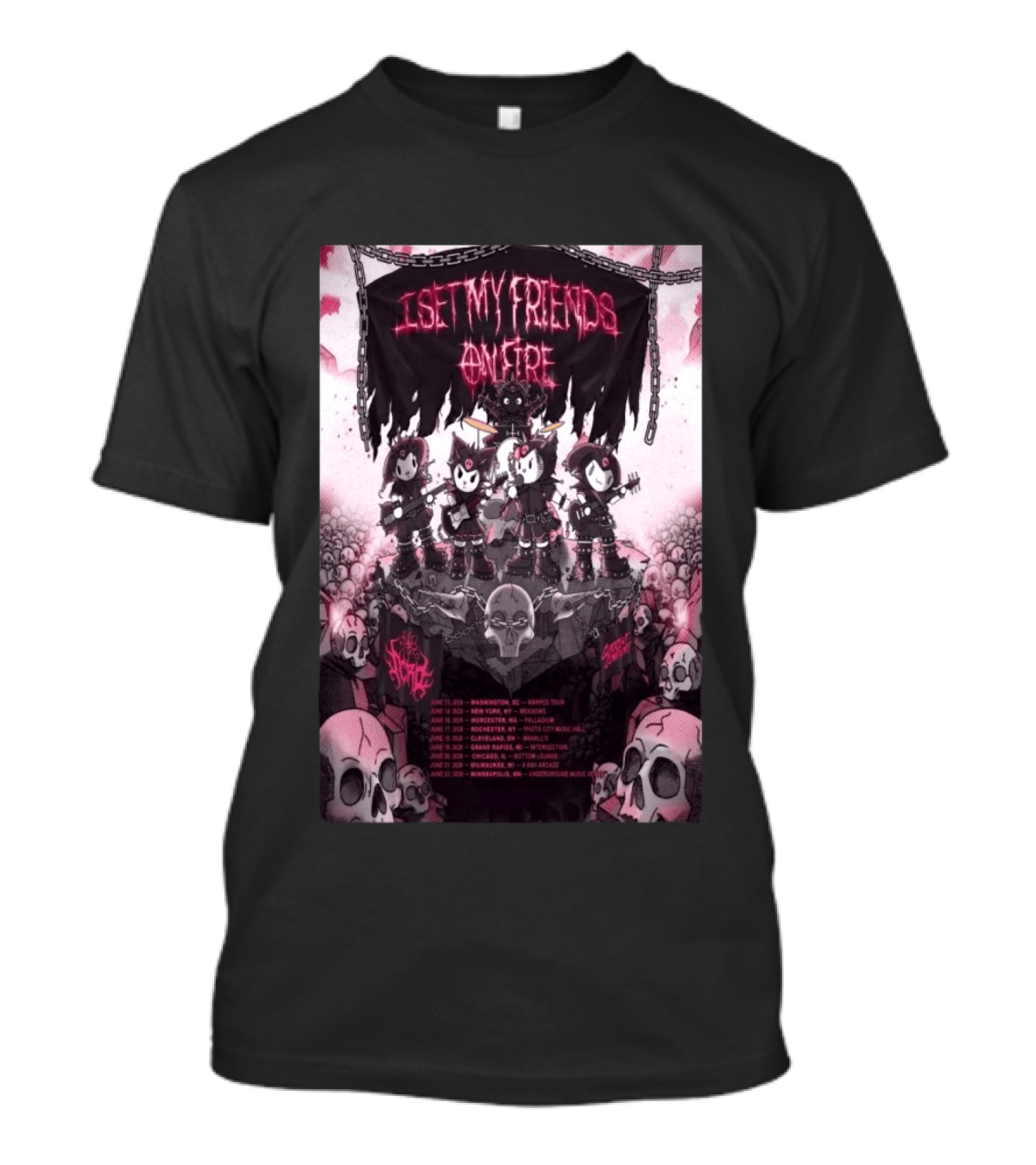 I Set My Friends On Fire Warped Tour 2026 Concert Tour Dates Skulls Chains T-Shirt